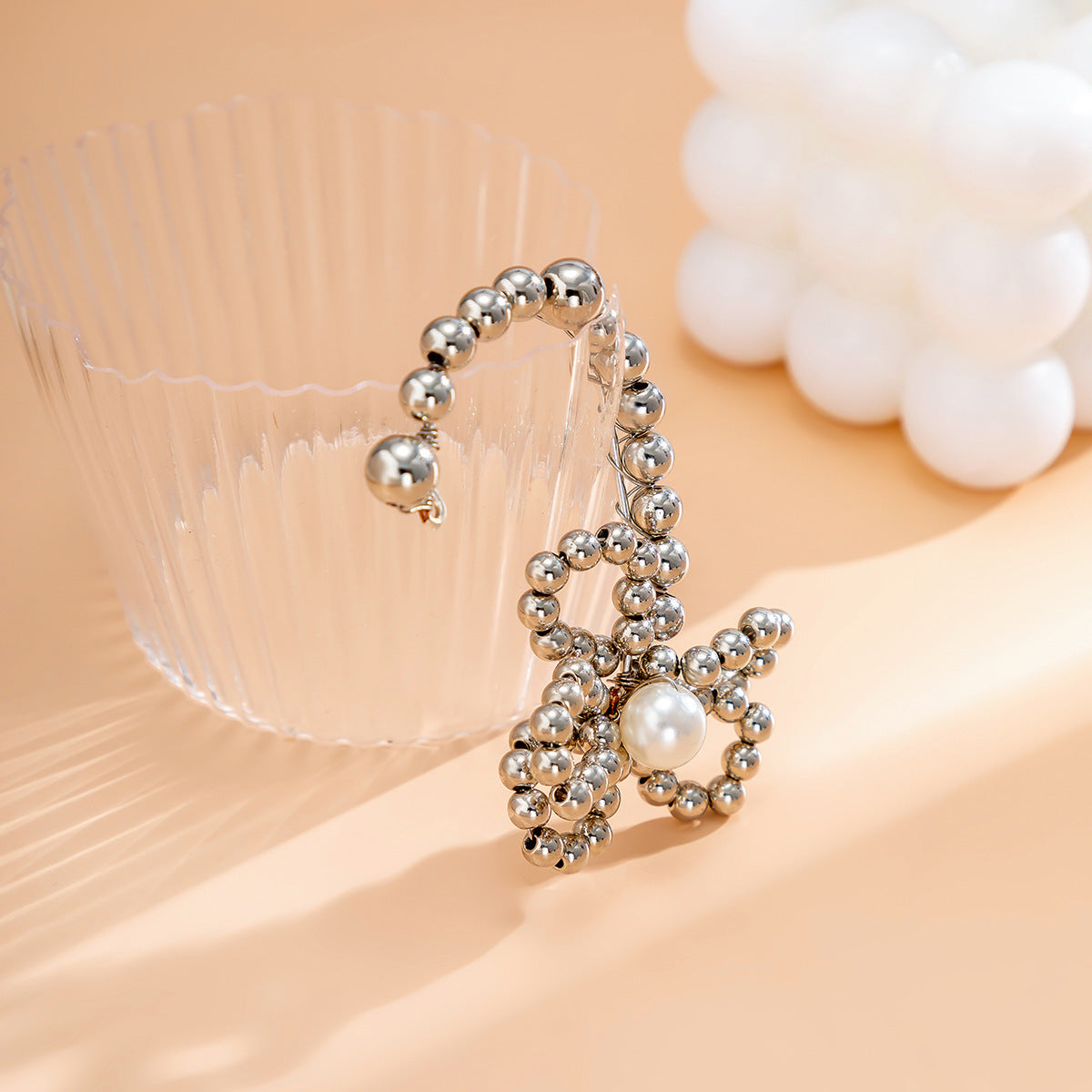 Pearl Bloom: Geometric Beaded Ear Cuff with Pearl Accent