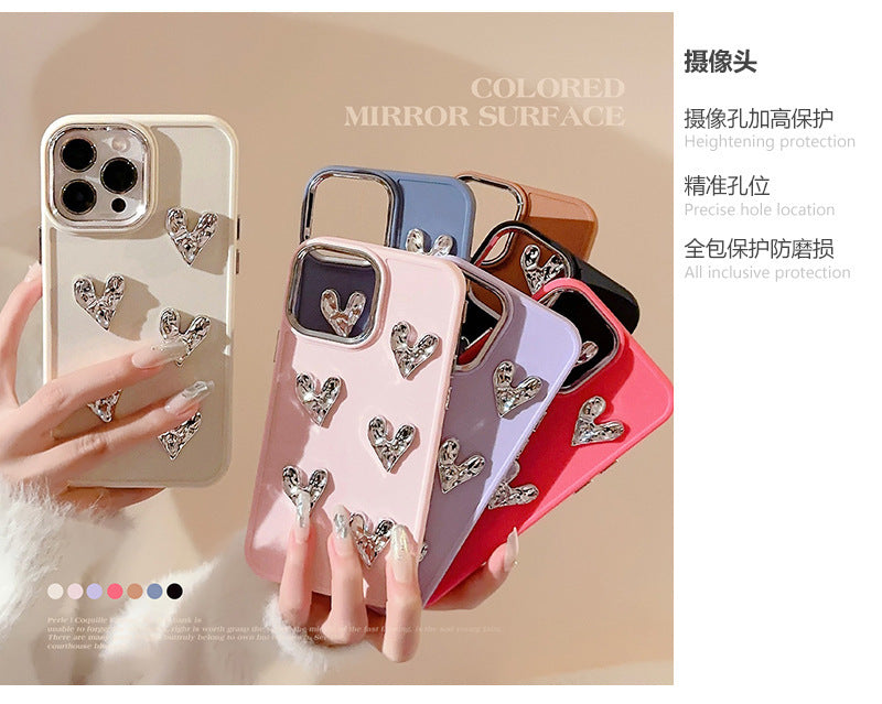 Shimmer Heart: Pleated Metallic Electroplating Mobile Phone Shell