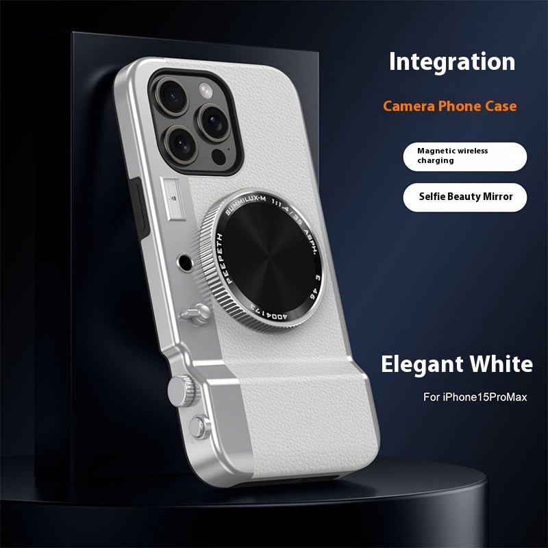 Vintage Lens: Magnetic Stereo Camera Phone Case with Bluetooth Pairing