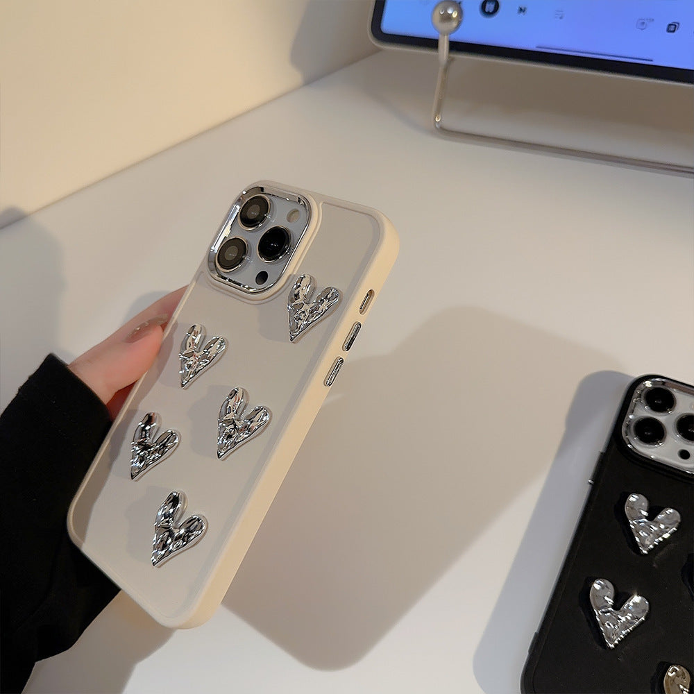 Shimmer Heart: Pleated Metallic Electroplating Mobile Phone Shell