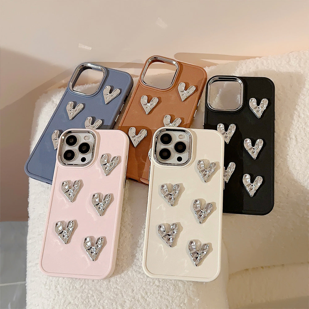 Shimmer Heart: Pleated Metallic Electroplating Mobile Phone Shell