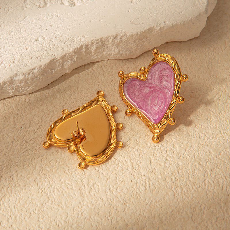 Violet Charm: Retro Stainless Steel Love Earrings