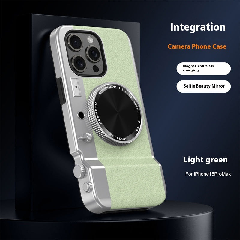 Vintage Lens: Magnetic Stereo Camera Phone Case with Bluetooth Pairing