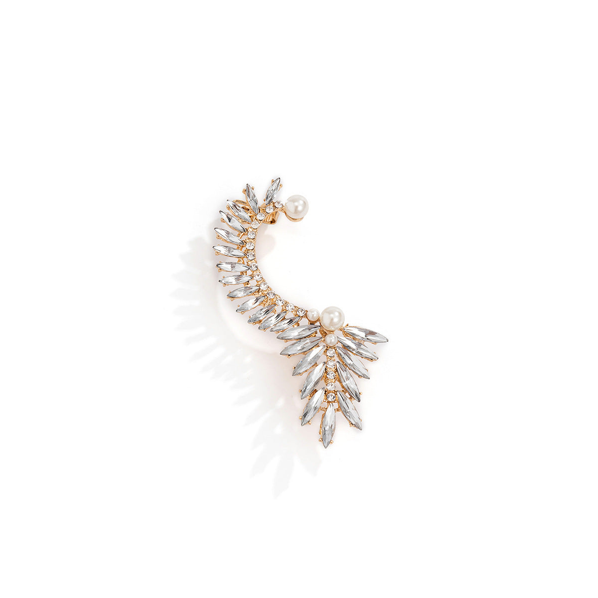 Crystal Bloom: Geometric Beaded Ear Cuff with Pearl Accent