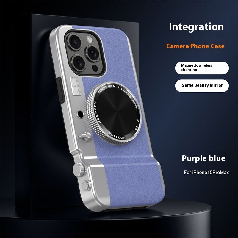 Vintage Lens: Magnetic Stereo Camera Phone Case with Bluetooth Pairing