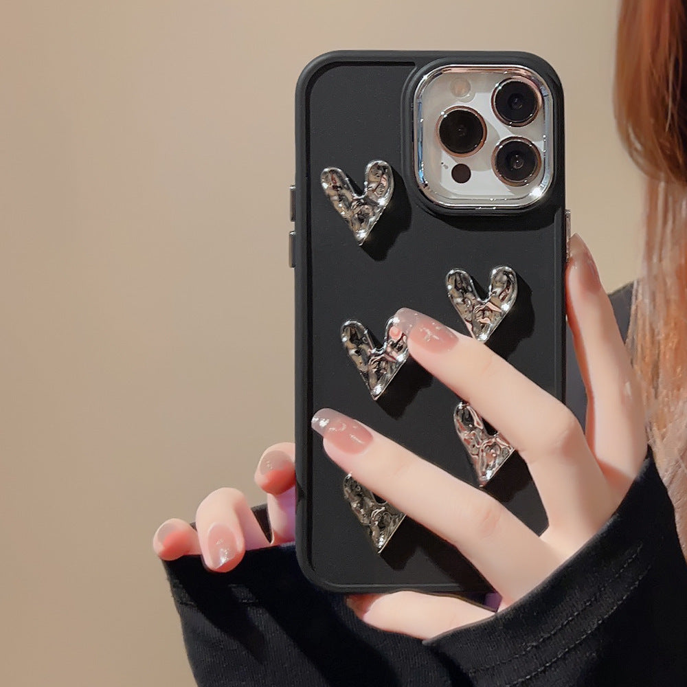 Shimmer Heart: Pleated Metallic Electroplating Mobile Phone Shell