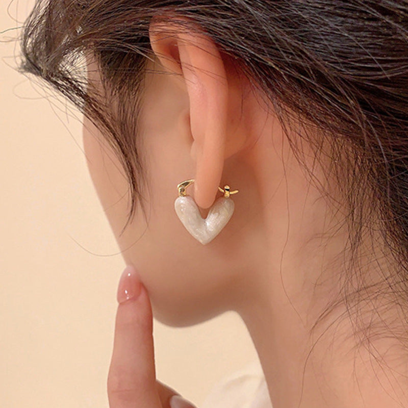 Heart Charm: Fashion Drop Earrings with Enamel Pendant