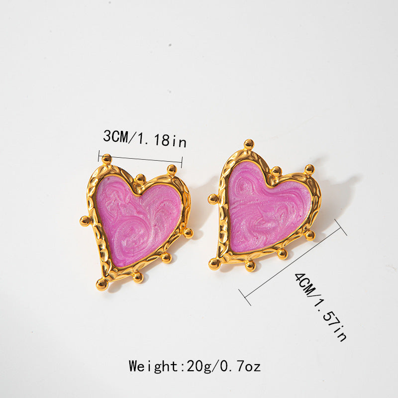 Violet Charm: Retro Stainless Steel Love Earrings