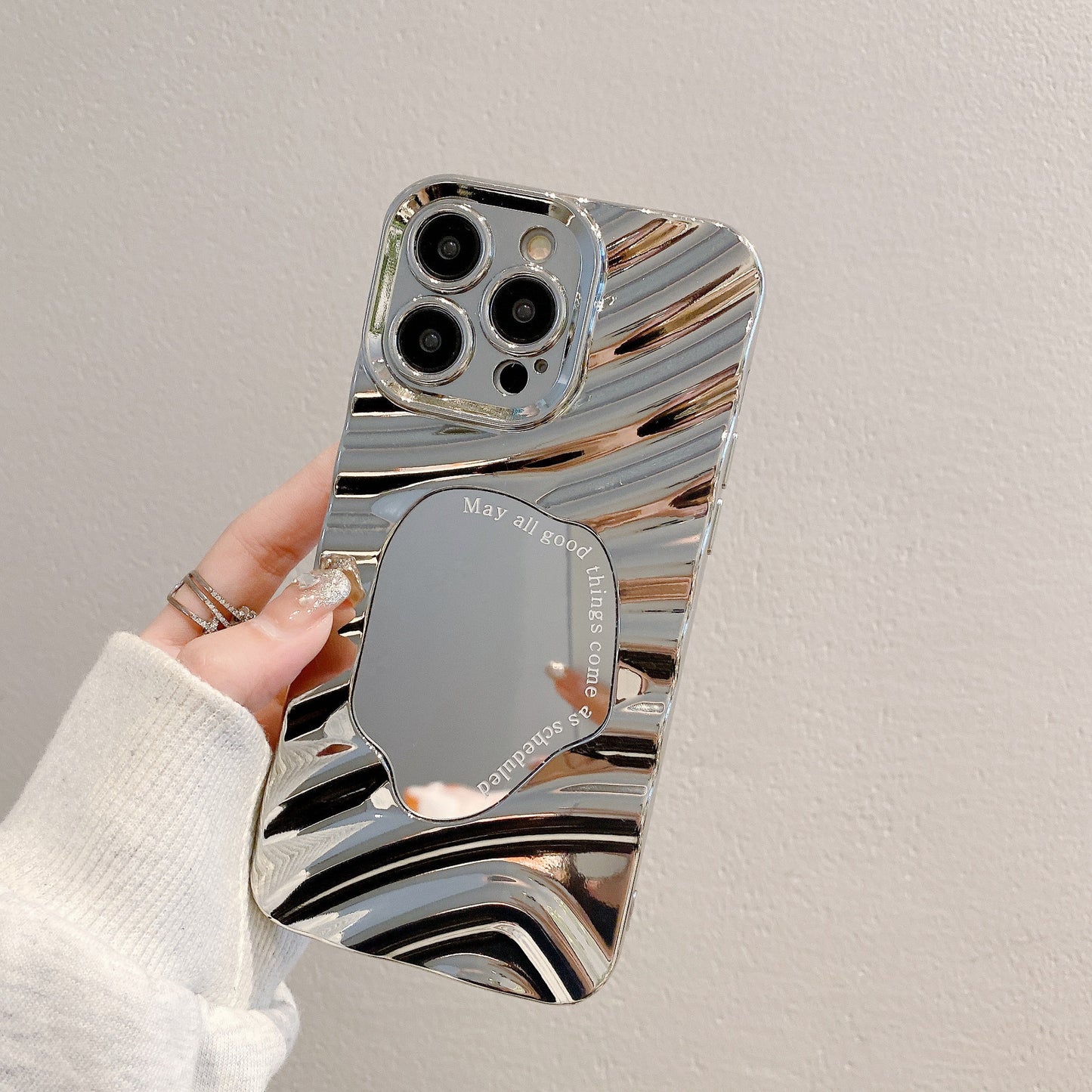 Advanced Silver Applicable To 16 Protective Case 15PROMAX Water Ripple Mirror Drop-resistant Phone Case