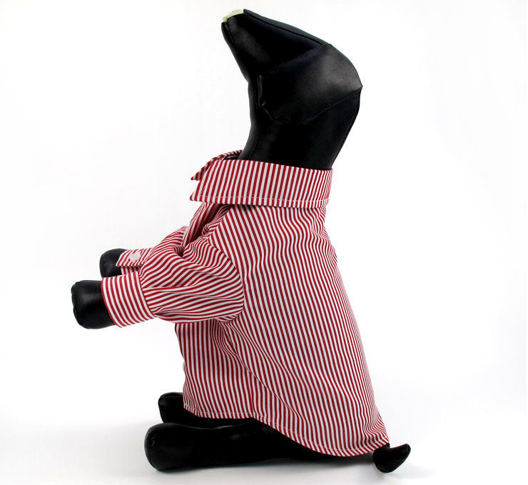 Stripe Chic: Puff Sleeve Collared Shirt for Pets