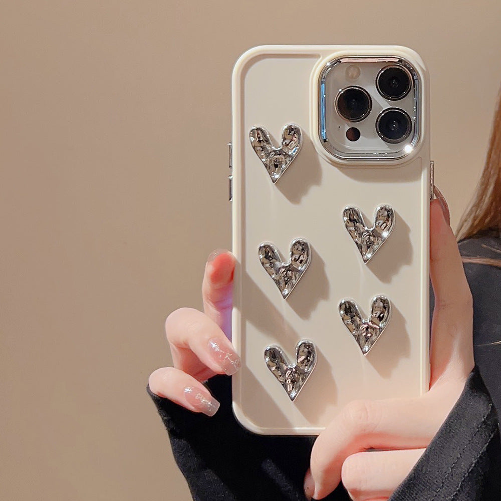 Shimmer Heart: Pleated Metallic Electroplating Mobile Phone Shell