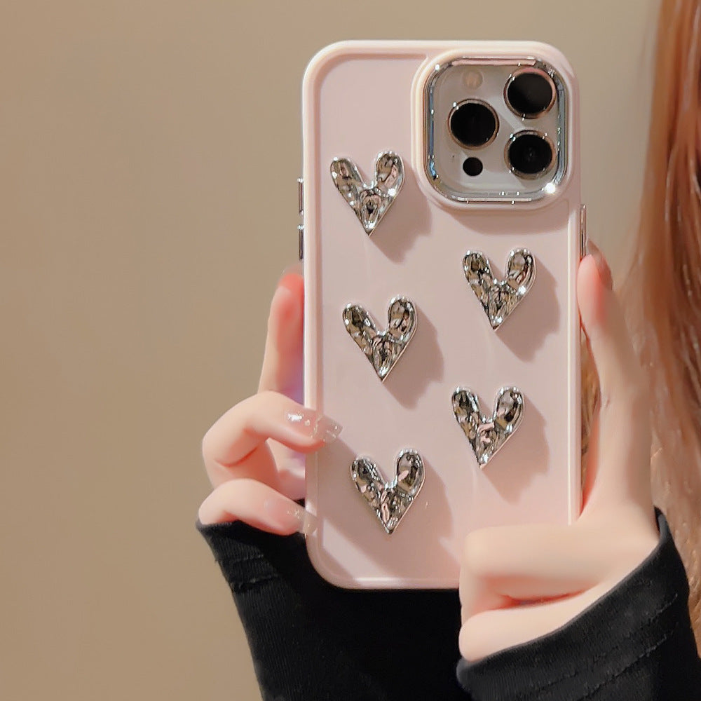 Shimmer Heart: Pleated Metallic Electroplating Mobile Phone Shell