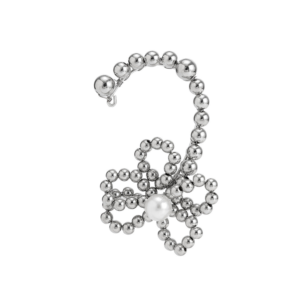 Pearl Bloom: Geometric Beaded Ear Cuff with Pearl Accent