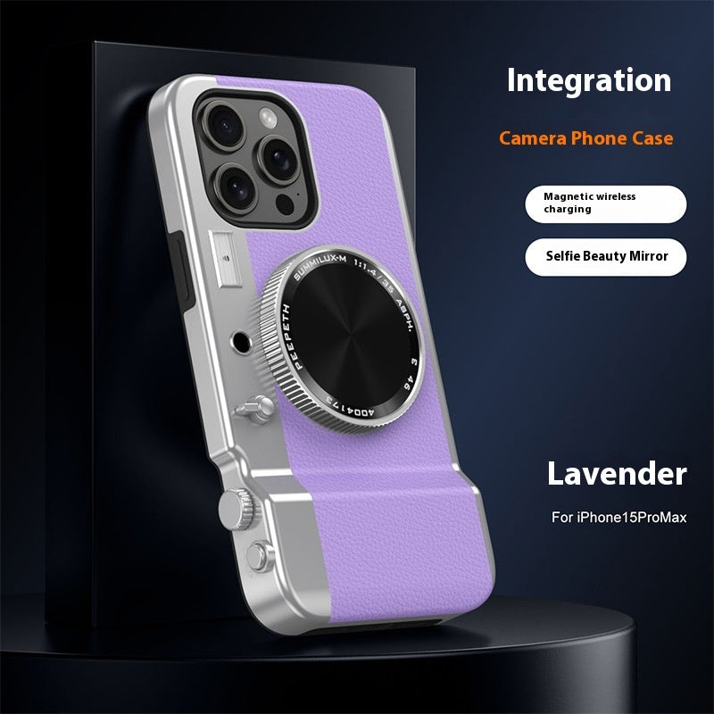 Vintage Lens: Magnetic Stereo Camera Phone Case with Bluetooth Pairing