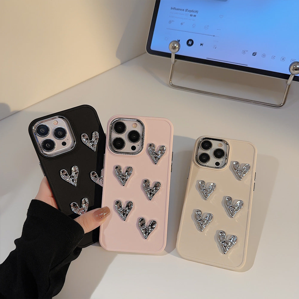 Shimmer Heart: Pleated Metallic Electroplating Mobile Phone Shell