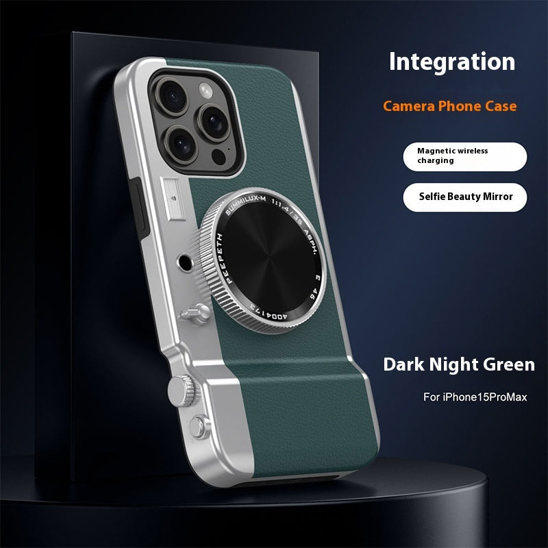 Vintage Lens: Magnetic Stereo Camera Phone Case with Bluetooth Pairing