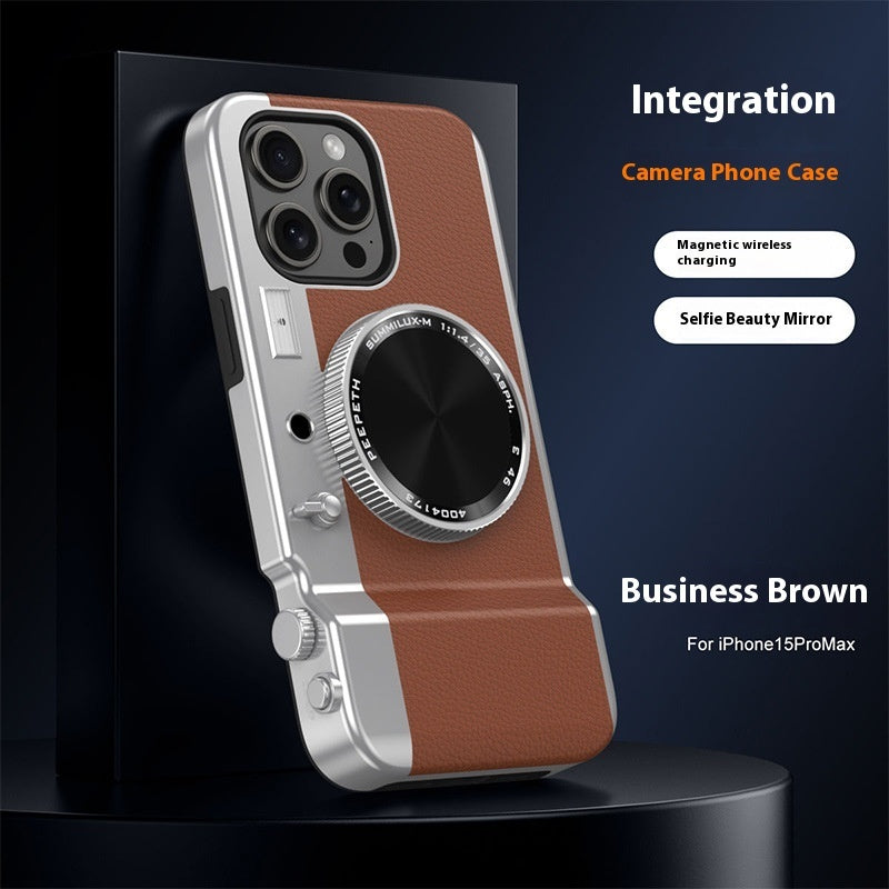 Vintage Lens: Magnetic Stereo Camera Phone Case with Bluetooth Pairing
