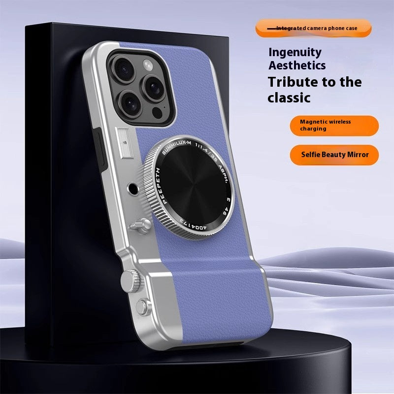 Vintage Lens: Magnetic Stereo Camera Phone Case with Bluetooth Pairing