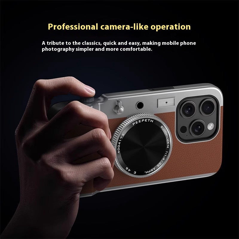 Vintage Lens: Magnetic Stereo Camera Phone Case with Bluetooth Pairing