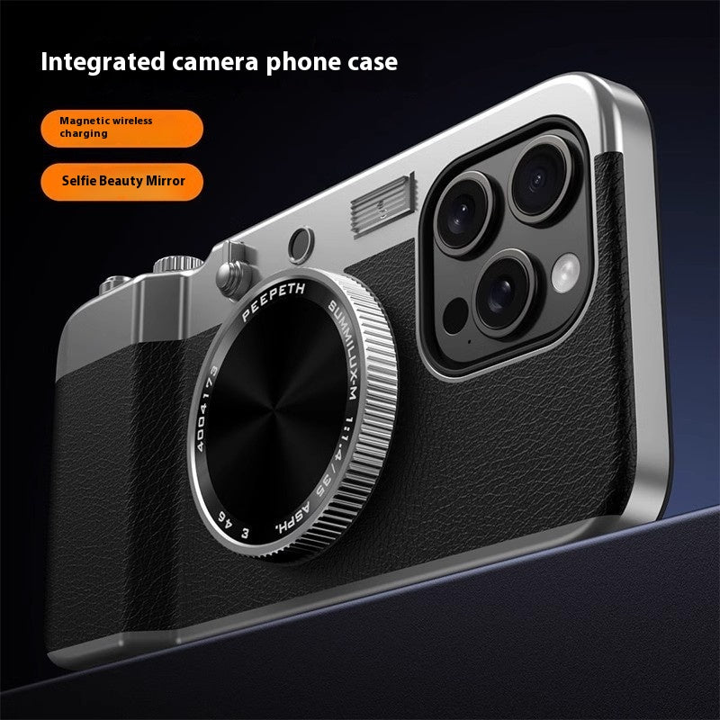 Vintage Lens: Magnetic Stereo Camera Phone Case with Bluetooth Pairing