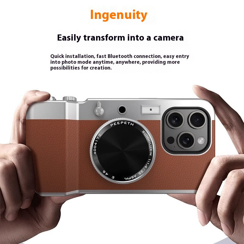 Vintage Lens: Magnetic Stereo Camera Phone Case with Bluetooth Pairing