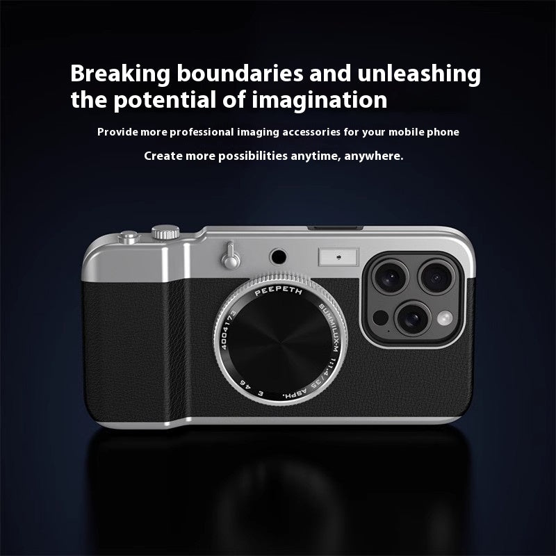 Vintage Lens: Magnetic Stereo Camera Phone Case with Bluetooth Pairing