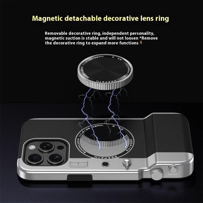 Vintage Lens: Magnetic Stereo Camera Phone Case with Bluetooth Pairing