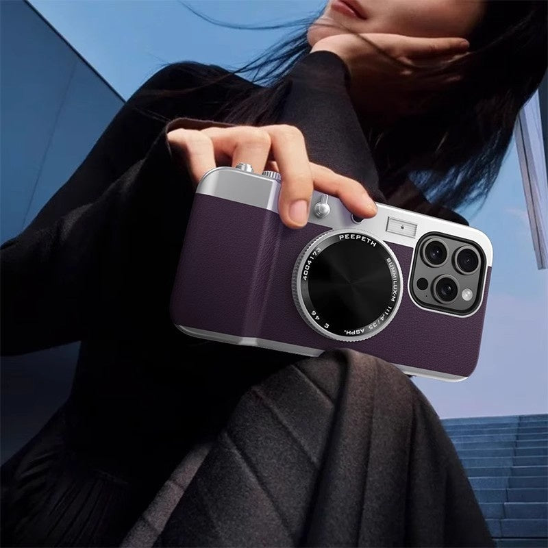 Vintage Lens: Magnetic Stereo Camera Phone Case with Bluetooth Pairing