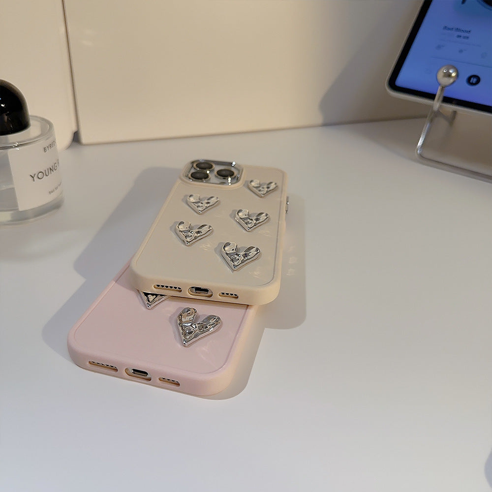 Shimmer Heart: Pleated Metallic Electroplating Mobile Phone Shell