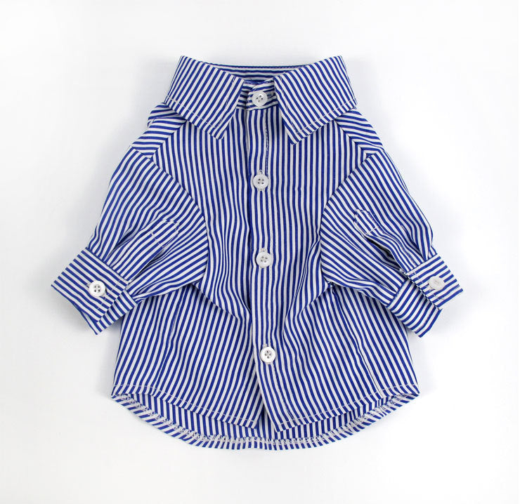 Stripe Chic: Puff Sleeve Collared Shirt for Pets