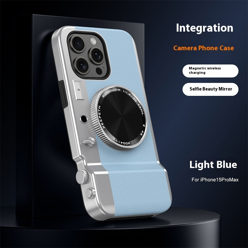 Vintage Lens: Magnetic Stereo Camera Phone Case with Bluetooth Pairing
