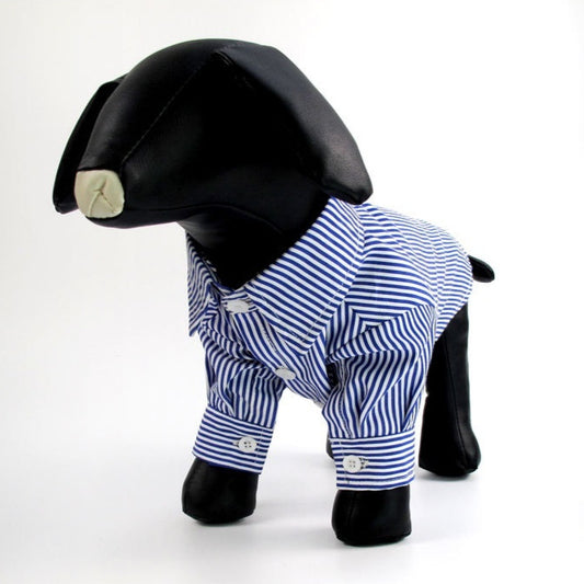 Stripe Chic: Puff Sleeve Collared Shirt for Pets