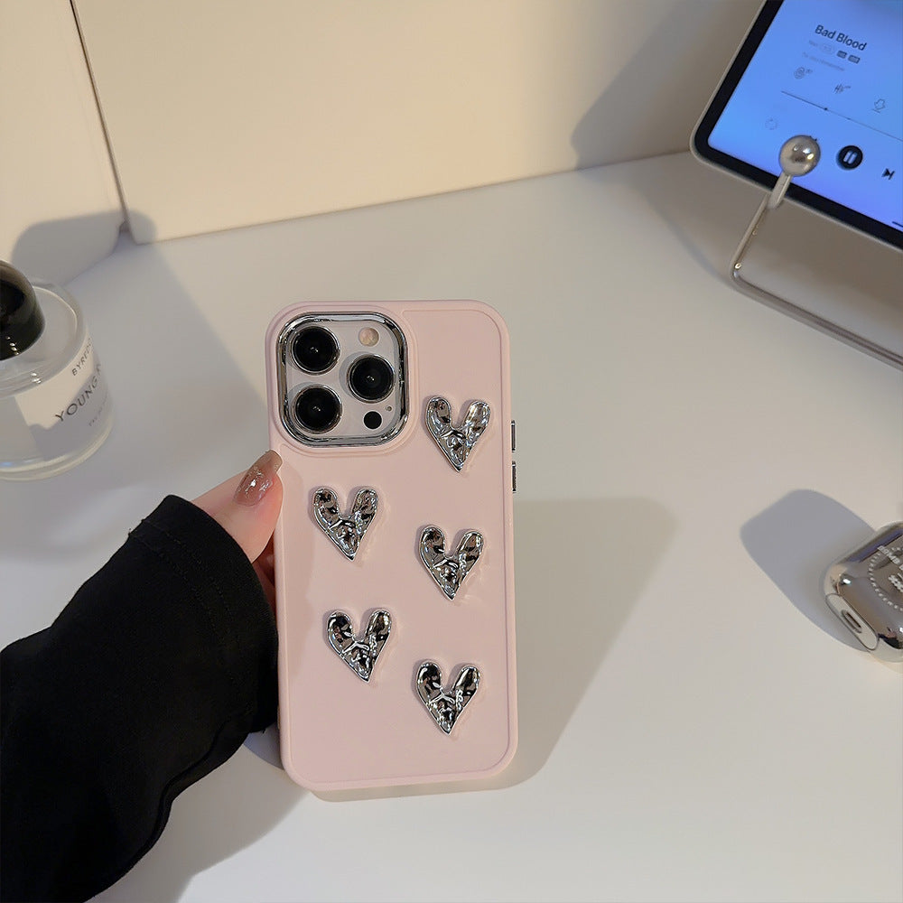 Shimmer Heart: Pleated Metallic Electroplating Mobile Phone Shell