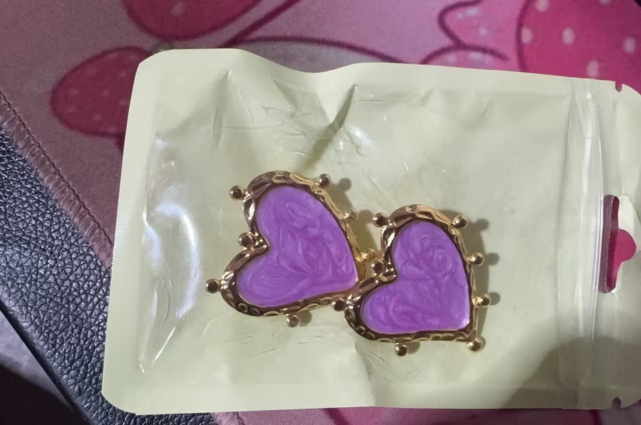 Violet Charm: Retro Stainless Steel Love Earrings