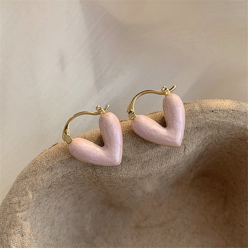 Heart Charm: Fashion Drop Earrings with Enamel Pendant