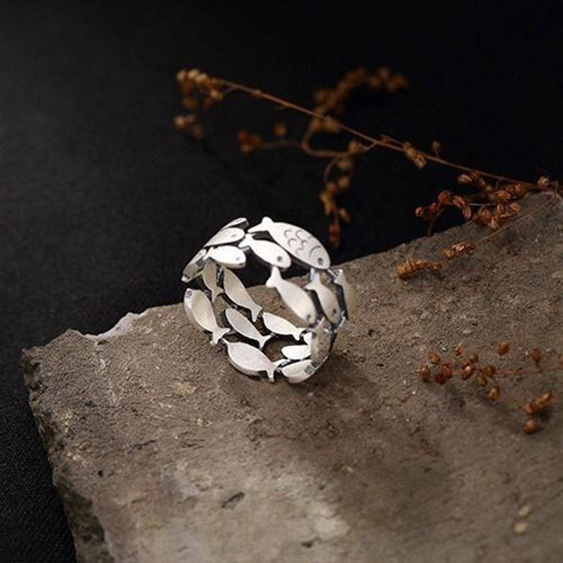 Fishy Charm: Cute Vintage Distressed Swimming Fish Adjustable Handmade Ring