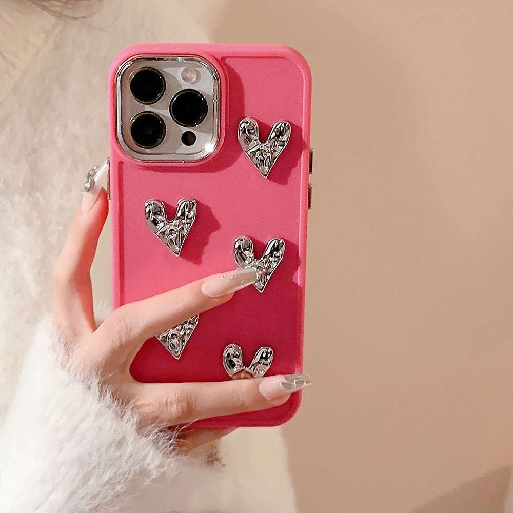Shimmer Heart: Pleated Metallic Electroplating Mobile Phone Shell