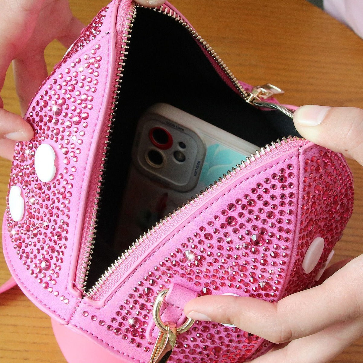 Mushroom Sparkle: Cute Fashion Diamond Cross-Shoulder Bag