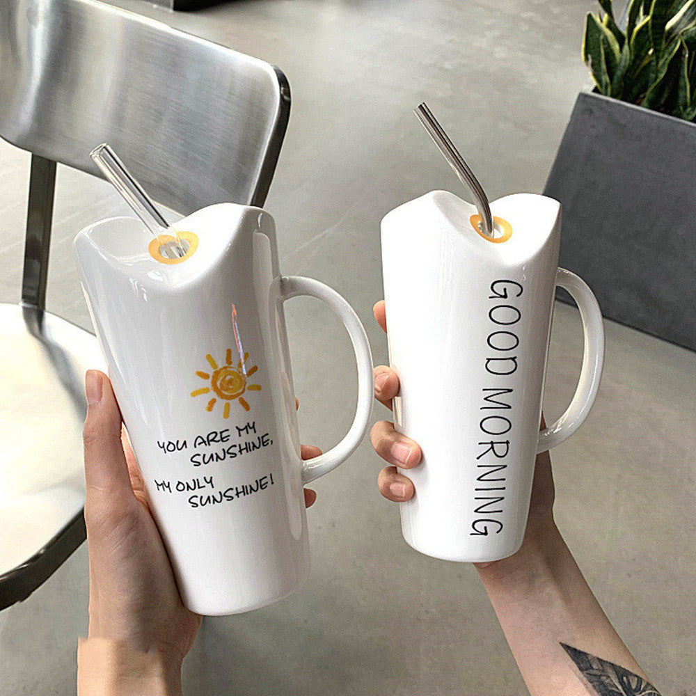 Morning Melody: Cheerful Large-Capacity Mug with Straw