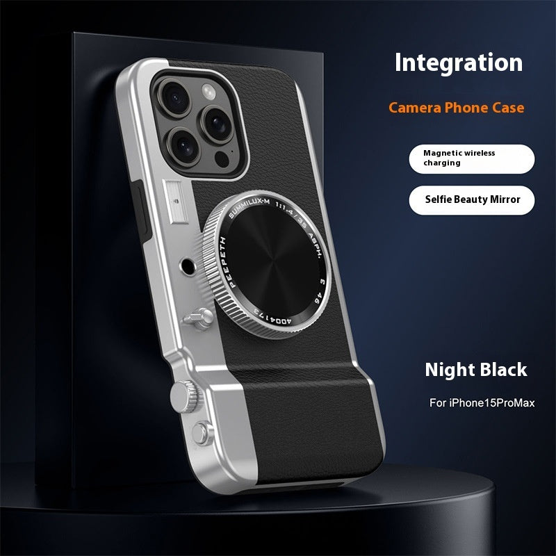 Vintage Lens: Magnetic Stereo Camera Phone Case with Bluetooth Pairing