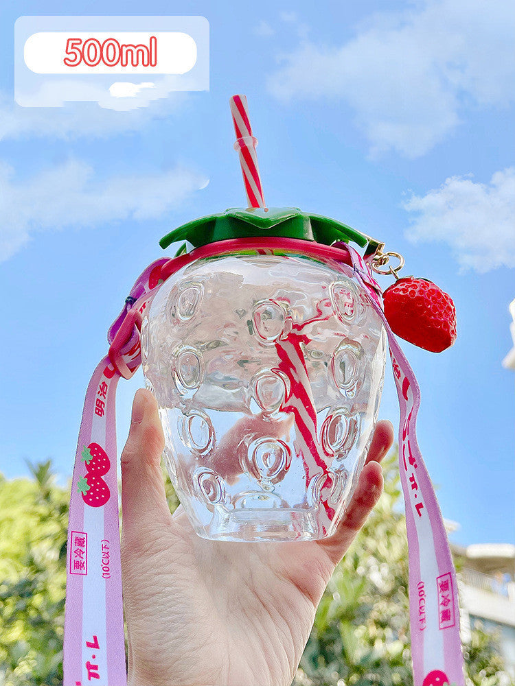 Berry Sip: 500ml Kawaii Strawberry Water Bottle