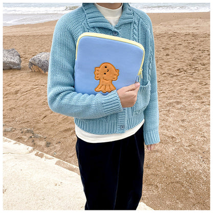 Stitched Smiles: Whimsical Embroidered Cartoon Laptop & iPad Case