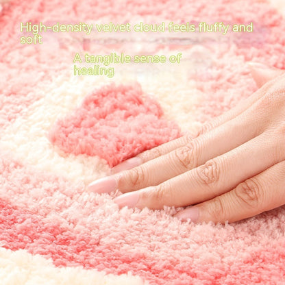 Heartfelt Steps: Plush, Thickened Bedside Carpet with Hearts