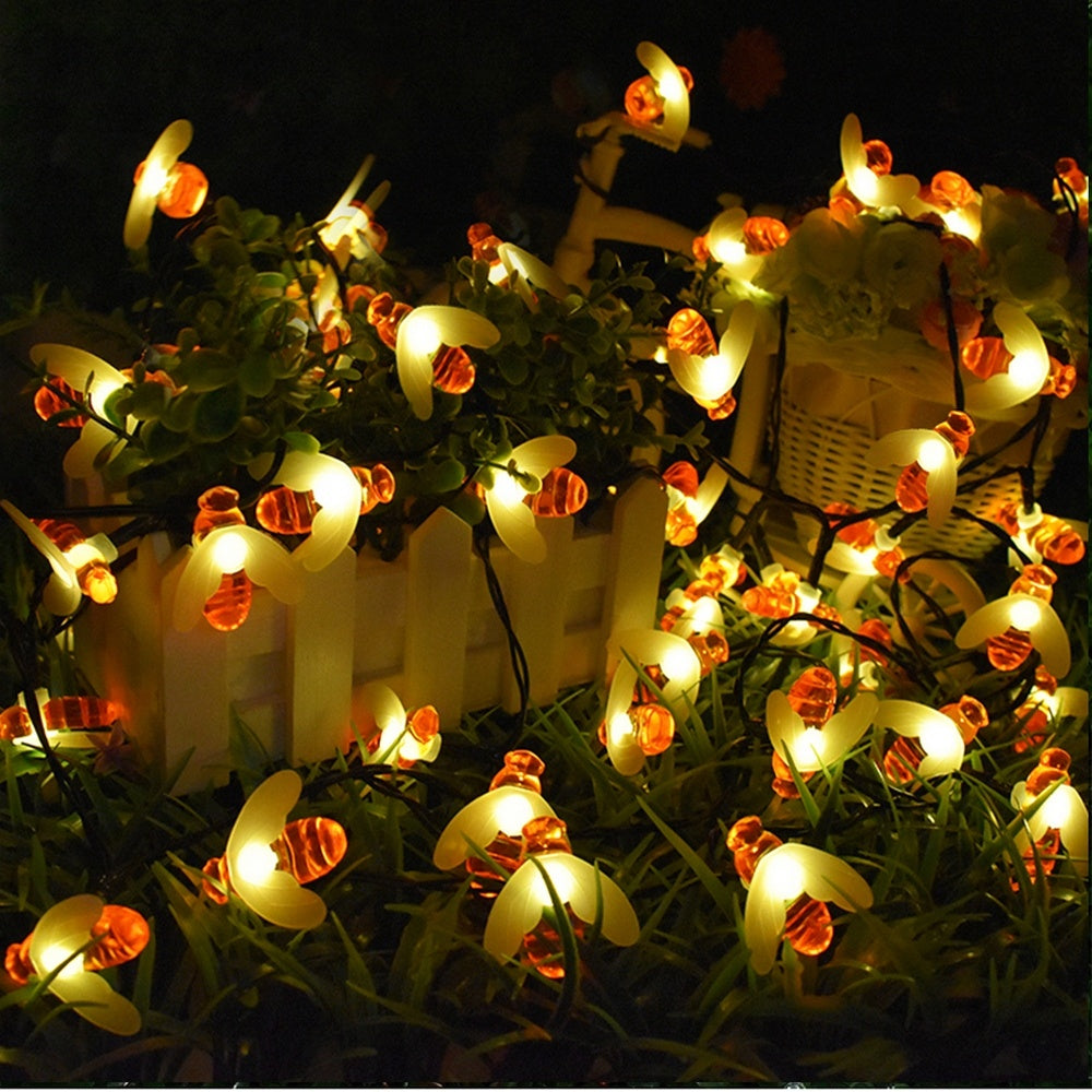 Buzzy Brights: Bee-themed LED Outdoor Solar String Lights"