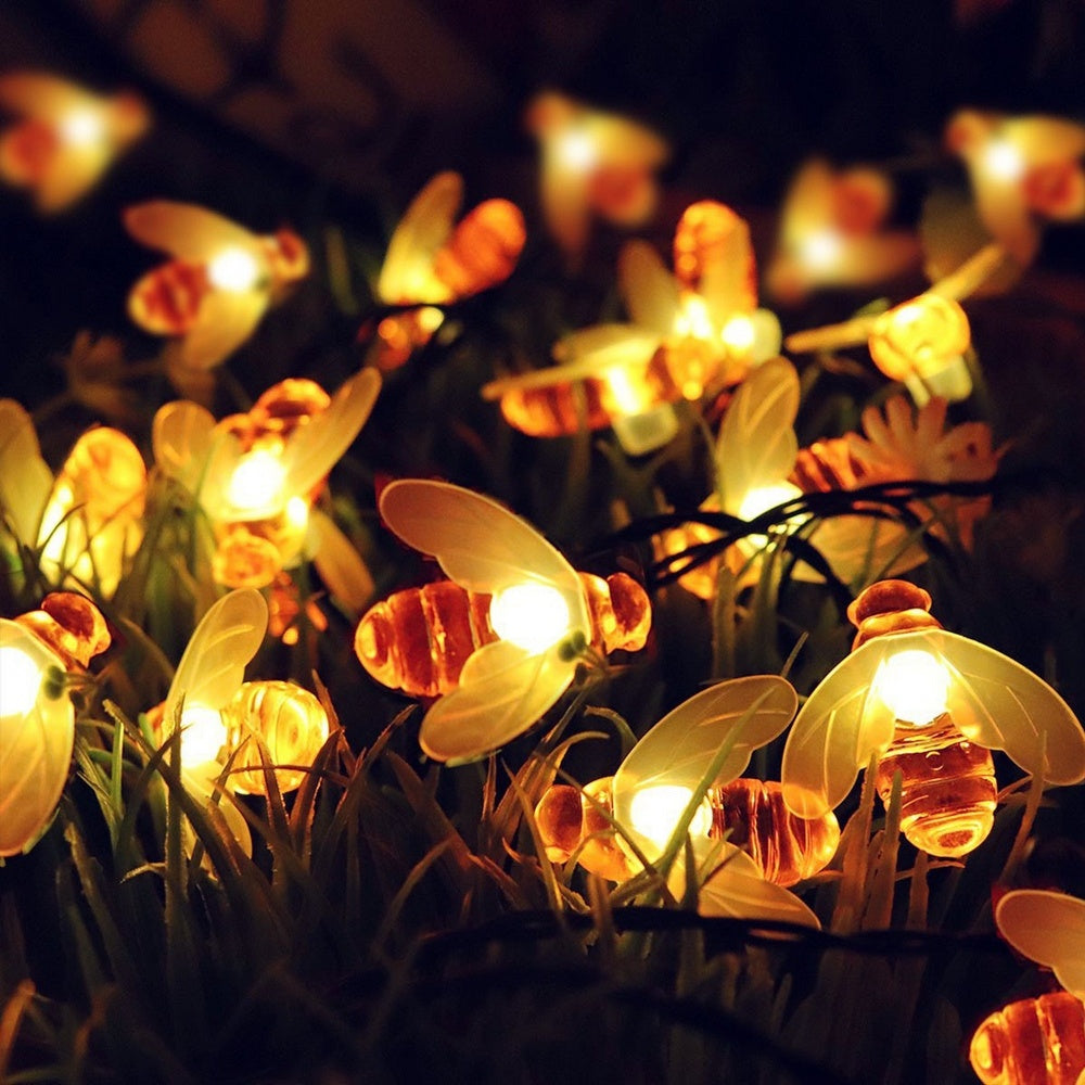 Buzzy Brights: Bee-themed LED Outdoor Solar String Lights"