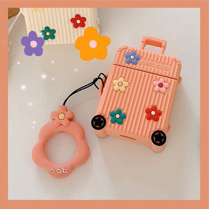 Travel Blossom: Flower Luggage-Themed AirPods Cover