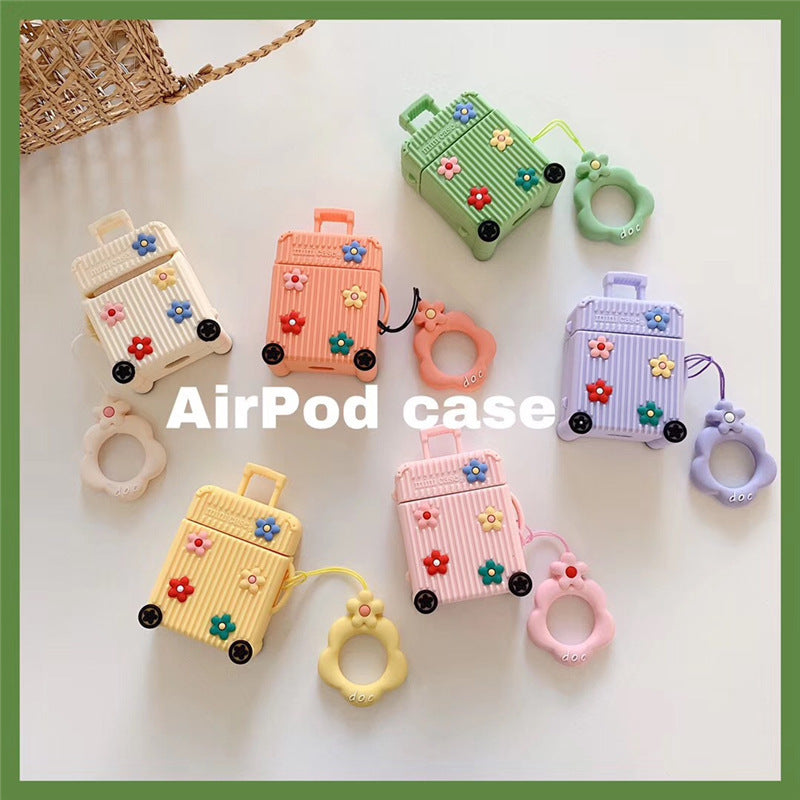 Travel Blossom: Flower Luggage-Themed AirPods Cover