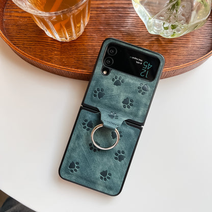 Pawfect Protection: Paw Frosted Ring Folding Phone Case for Samsung Z Flip