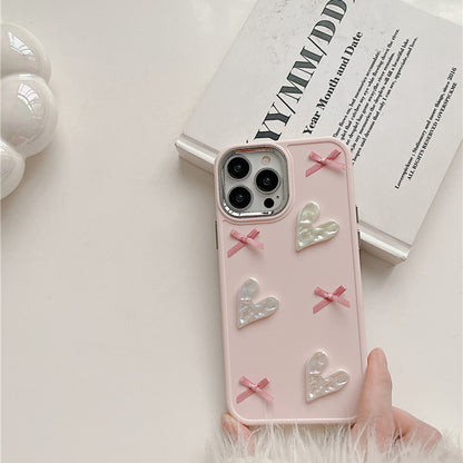 Heartfelt Ribbons: Pearl Hearts and Bows iPhone Case