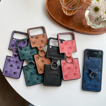 Pawfect Protection: Paw Frosted Ring Folding Phone Case for Samsung Z Flip